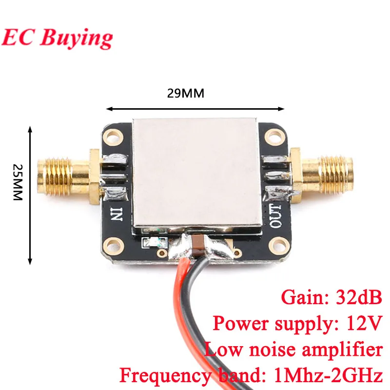 0.01-2000MHz RF Amplifier Board 10MHz-2GHz Gain 32dB Low Noise LNA Broadband Wideband Power Amp Module DC 12V