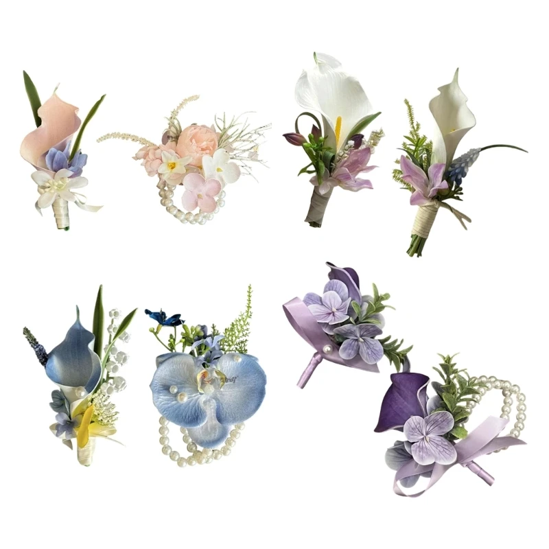 Wrist Flower Calla Corsage Artificial Flower Boutonnieres 4 Wrist Flower Calla Corsage Artificial Flower Boutonnieres