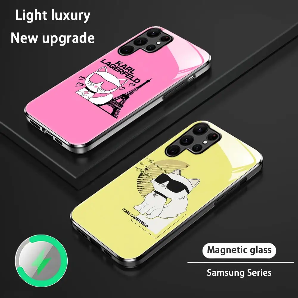 Fashion Cat Phone Case K-KarlS-pattern For Samsung S26 S25 S24 S23 S22 S21 S20 Plus Ultra Glass Magnetic Case