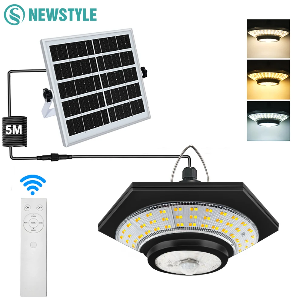ソーラーペンダントライト、屋外用ソーラー照明、モーションセンサー付き、288個のled、調光可能、屋内用、納屋用、防水、ガゼボ、庭、ガレージ用。