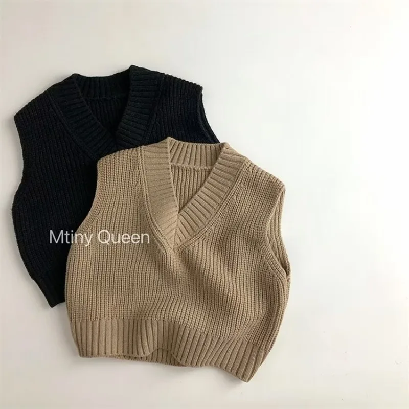 UNITIM Herbst Kinder Jungen V-Ausschnitt Strickwaren Retro 2-10 Jahre Baby Jungen Ärmellose Pullover 2026 Vintage Kinder Jungen Einfarbige Weste – Detail 1