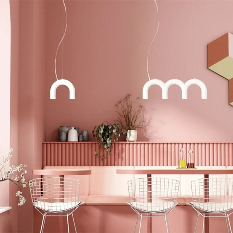 

Arch Pendant Lamp Led Metal Macaron Lamp In White Blue For Kitchen Bedroom Living Room Decorative Chandelier Decor