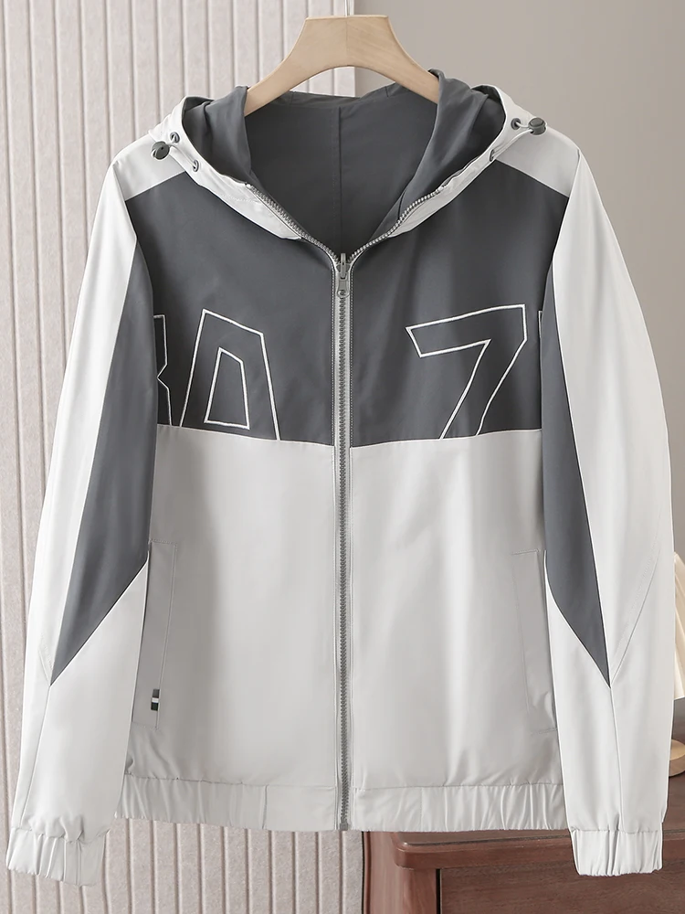 

Double-Sided Wearable Thin Spring Jaet for Men Casual Embroidered Letter Faionable Hooded Outerwear Polyester/Nylon Co...