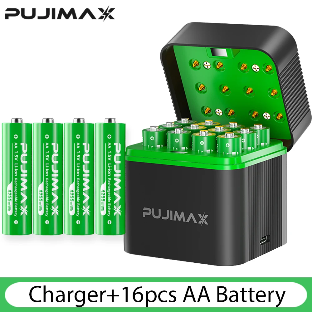    PUJIMAX AA 4255mWh oplaadbare oplader voor batterijen 1,5 V lithiumbatterijen oplader met constante spanning