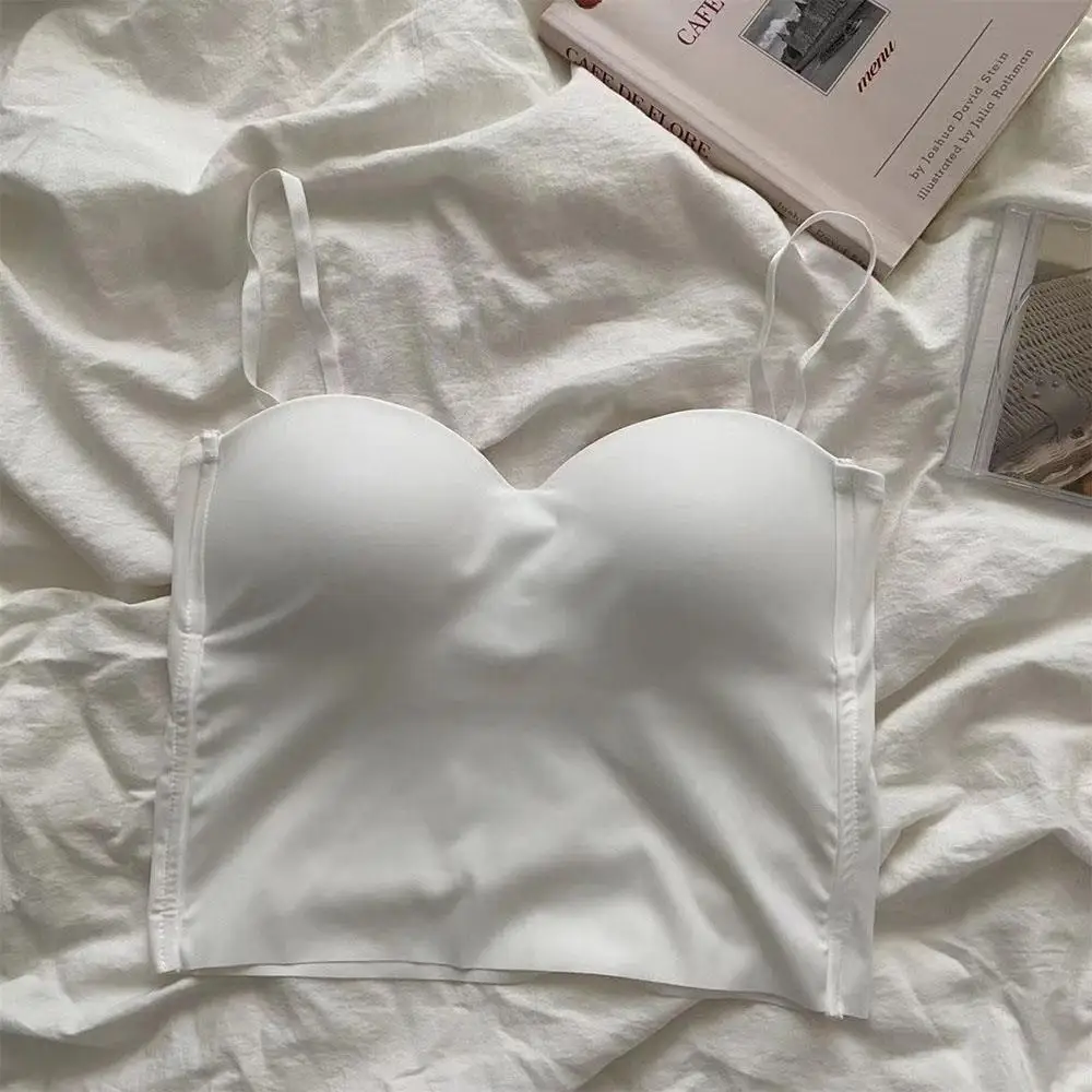 Hot Girls Wearing Solid Color Halter Tops Sexy Slim Bottoming Shirts Women Seamless Outer Vest Bras Slim Camisole With Chest Pad