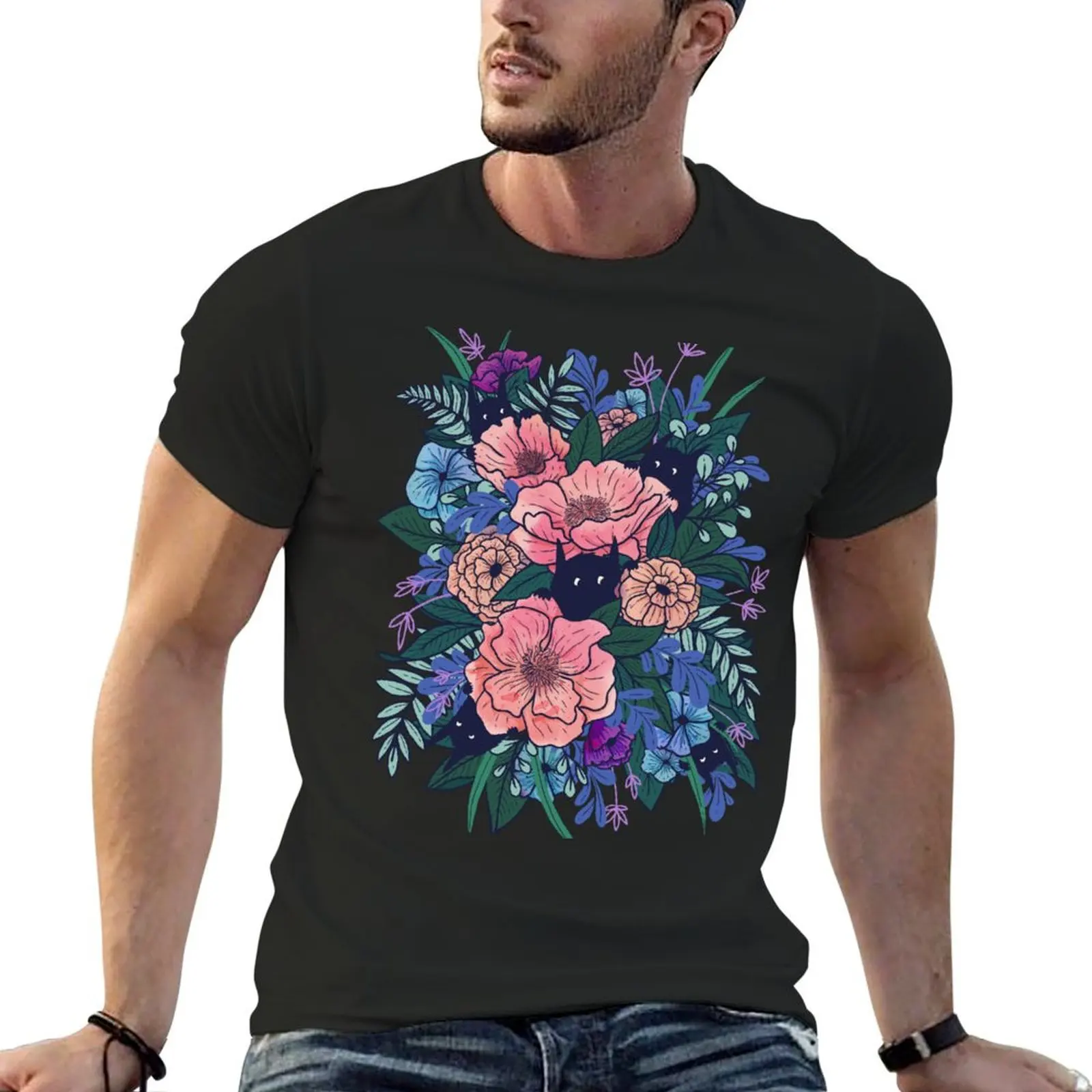Wild Flowers (on Blue) T-Shirt anime figures vintage anime shirt mens big and tall t shirts