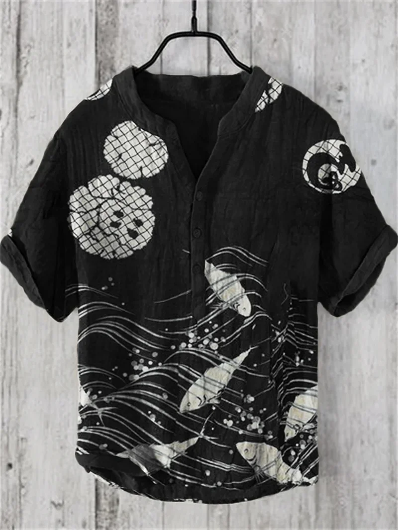 Frühling Sommer neuen Stil Henry Shirt Frühling Sommer Tops Kurzarm japanische Retro Kleidung Strickjacke Männer Männer Kleidung 2024 Männer