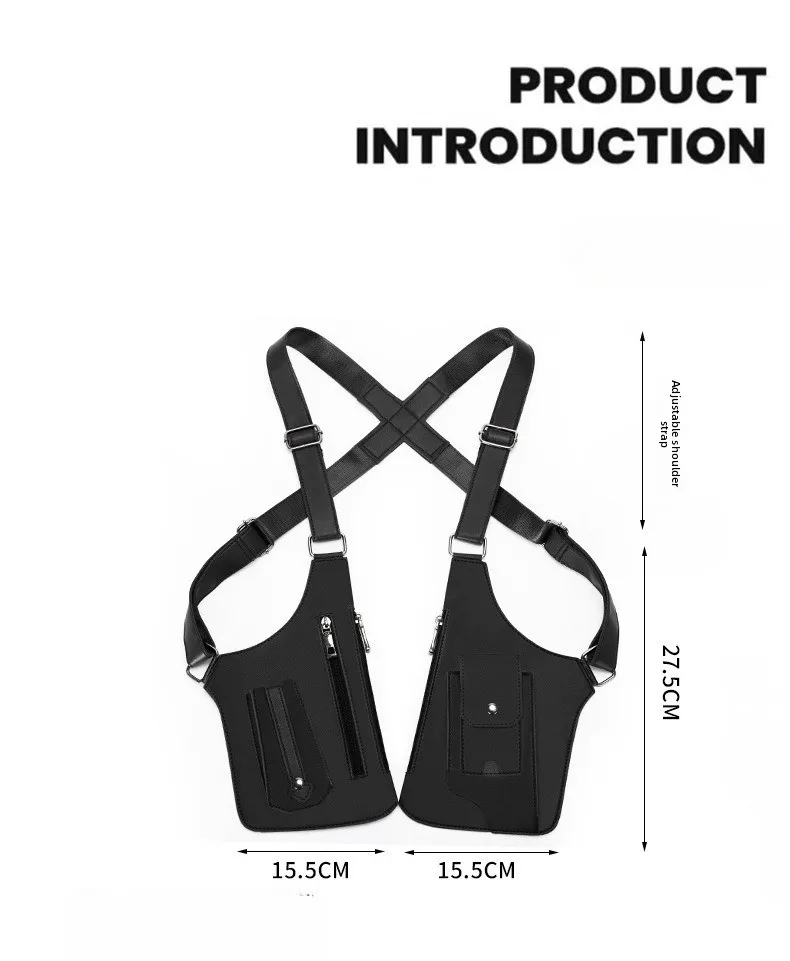 Retro Doppelschulterriemen Taktische Tasche Multi-Taschen Diebstahlsicher Wasserdicht PU Outdoor Reise Wandern Brusttasche für Männer Täglicher Gebrauch – Detail 8