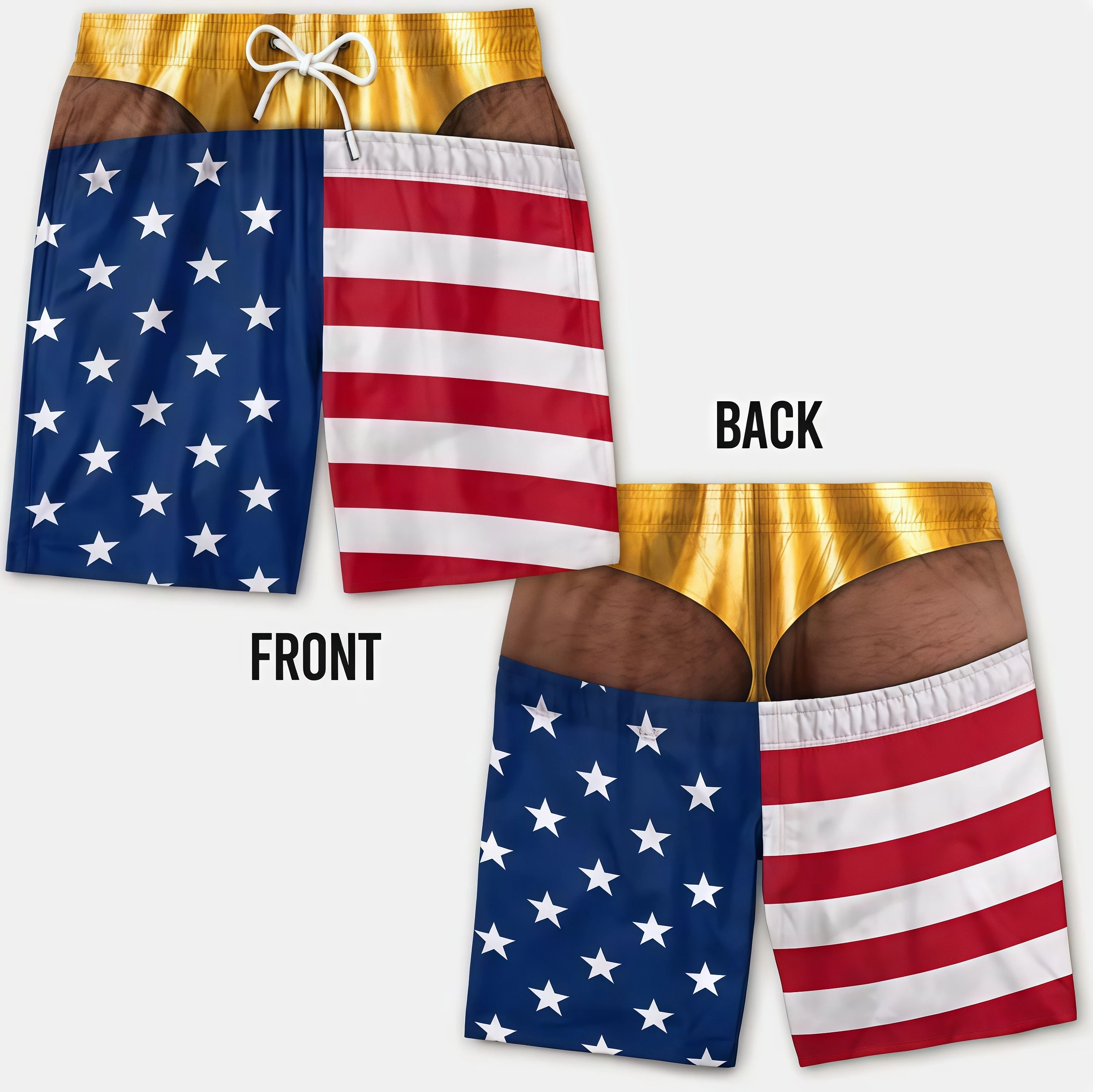 Lustige zweiteilige Boardshorts für Männer mit optischer Illusion, Thong-Print, Strandshorts, neuartige, witzige Badehose für den Sommerurlaub – Detail 5