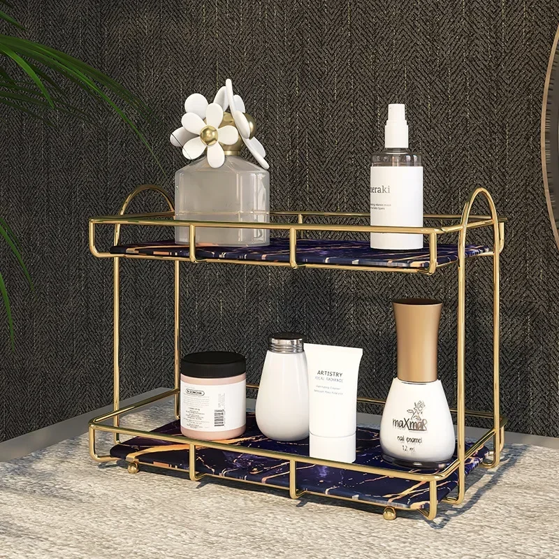 Light Luxury Cosmetic Organizer Makeup Table Desktop Perfume Holder Lipstick Organizer Wall Mounted Bathroom Towel Storage Rack