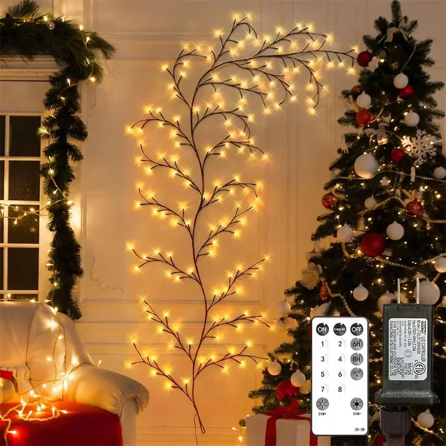 144 LED Lighted Willow Vines Lights for Walls Home Decor Christmas Swags Artificial Plants Tree Branche Light