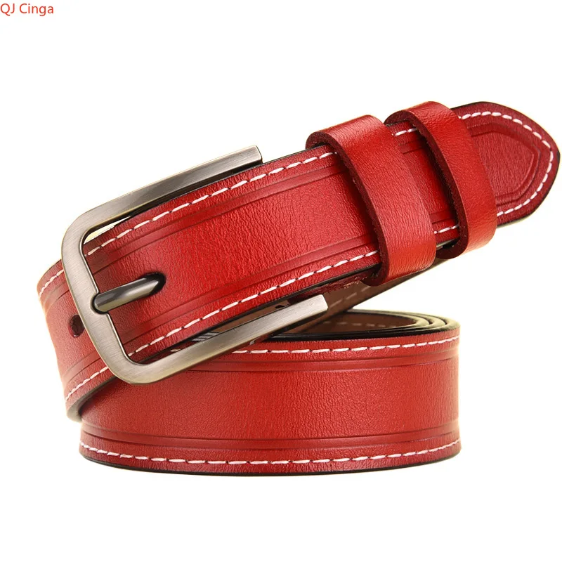 3.0Cm Red Women's Buckle Belt, Perfect for Jeans and Casual Pants; Available in Black, Brown, and Yellow. 105cm-115cm