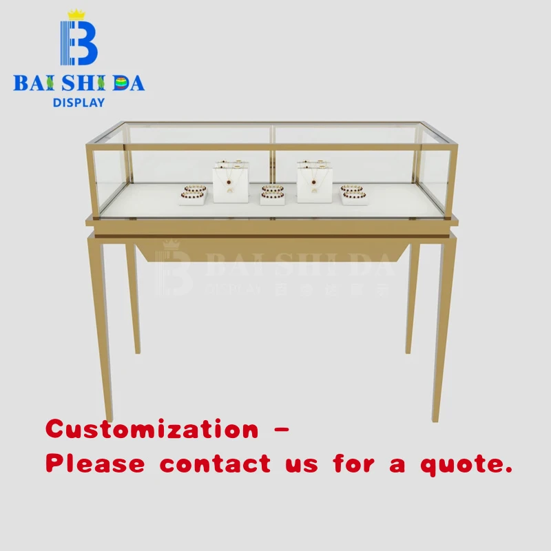 custom.Custom Gold Stainless Steel LED-Lit Waterproof Durable Portable Easy Clean Retail Display Cabinet Jewelry Elegant Showcas