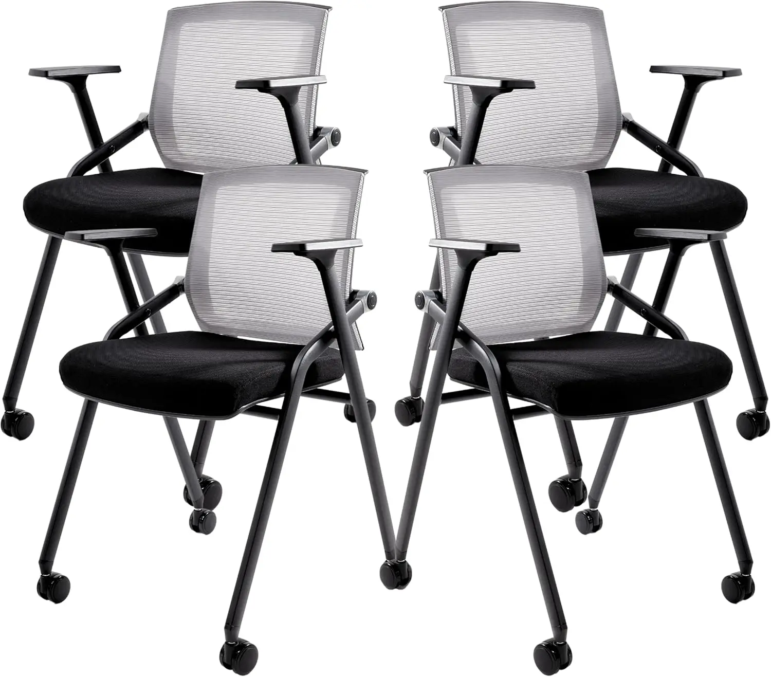 

Conference Room Chairs, Folding Office Desk Chair With Lumbar Support And Sliding Armrest With Casters, Stackable Office Guest