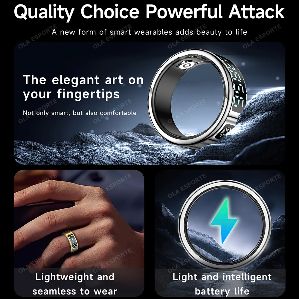 2025 New Smart Ring Men Women LED Display Screen Heart Rate Blood Oxygen Monitoring 5ATM Waterproof Multi Sports Modes Gift ring