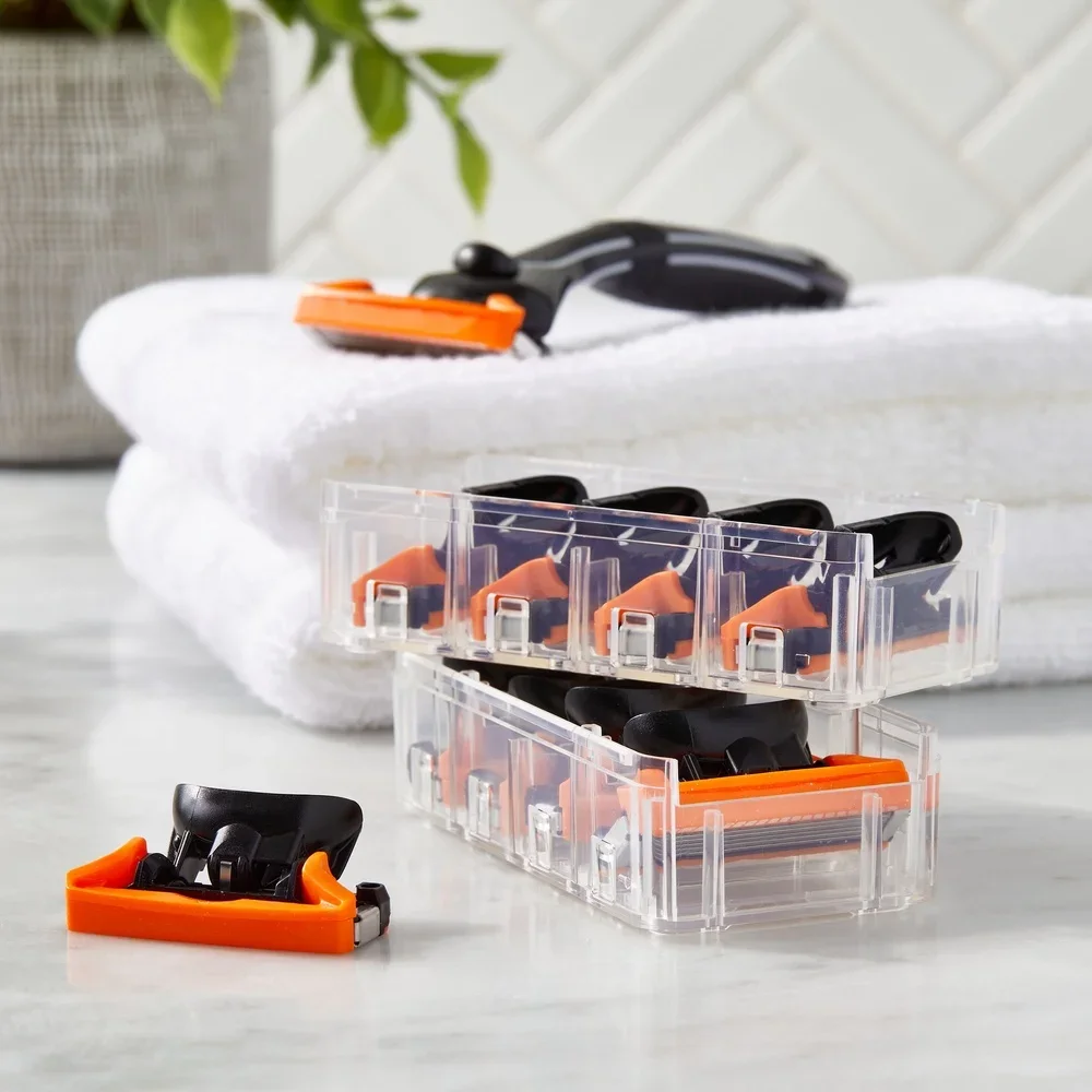 Men's 5 Blade Cartridges Refills 12 Count Fusion Compatible Shaving Lubrication Strip with Vitamin E Trimmer Blade Sideburns