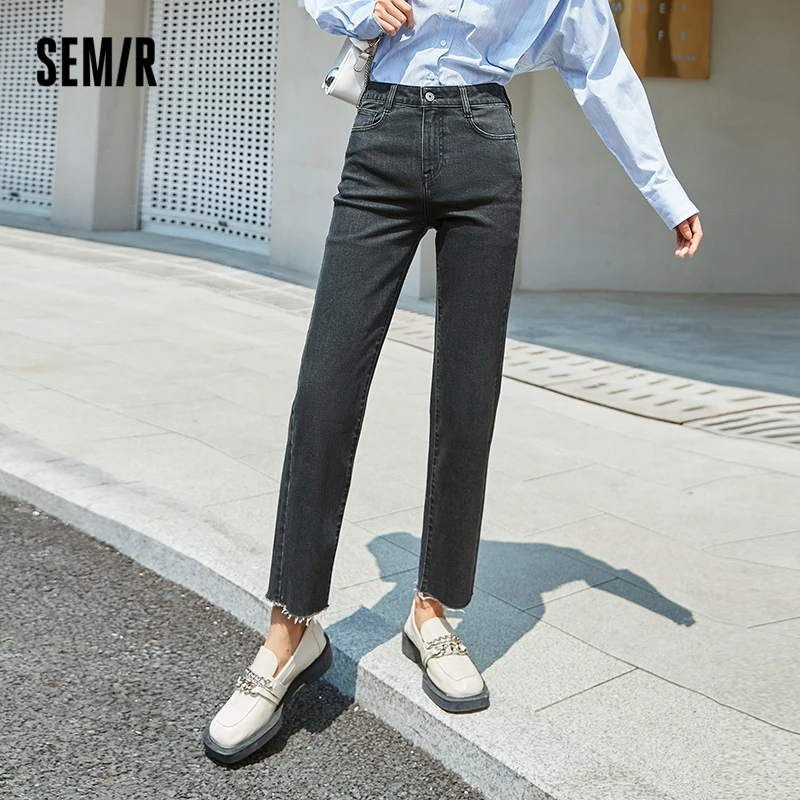 Semir Jeans Women Black Technology Trousers Personality 2022 Autumn New Fashion Raw Edge Straight Pants Girls Cool