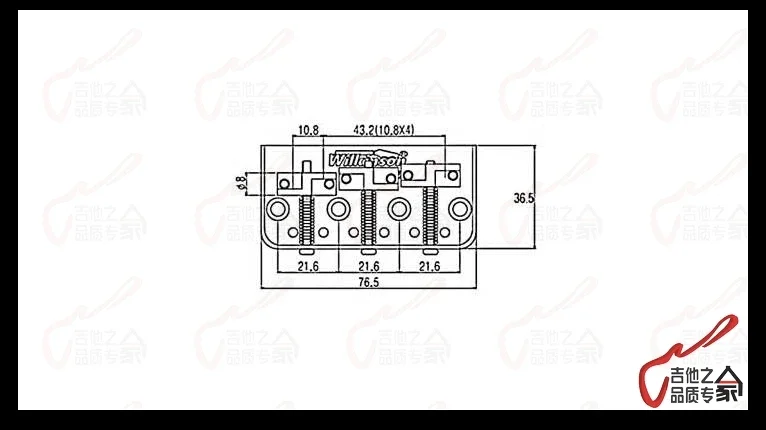 1 комплект оригинального фиксированного моста для электрогитары Wilkinson WTBS, короткого винтажного типа с латунными седлами - сделано в Корее