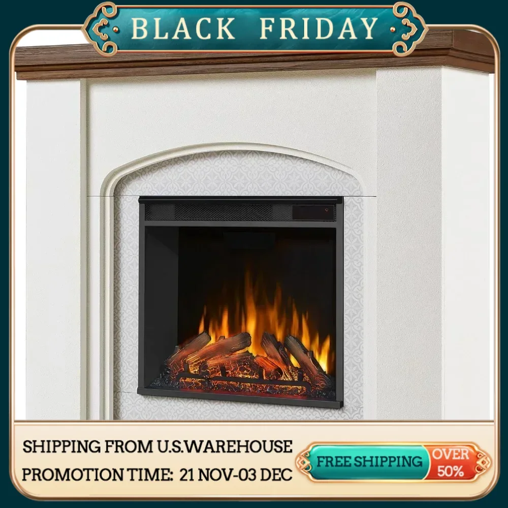 49 Inch Living Room or Bedroom Electric Fireplace, Plug-in Heater, Realistic Wood and Flame Effects, Remote Control, Timer