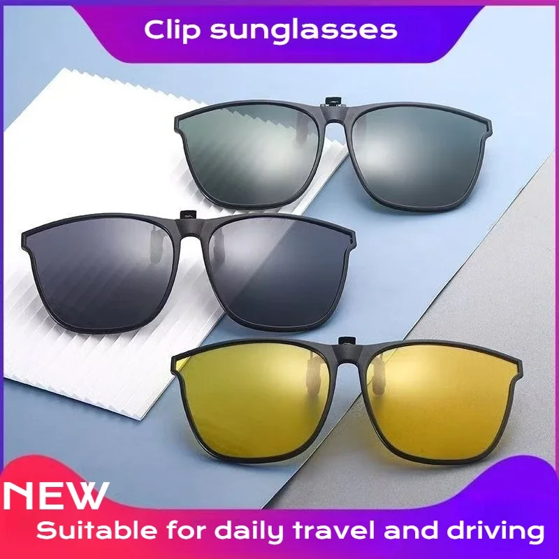 Polarized Clip on Sunglasses Men Car Driver Goggles UV400 Sun Glasses Anti Glare Vintage Square Glasses
