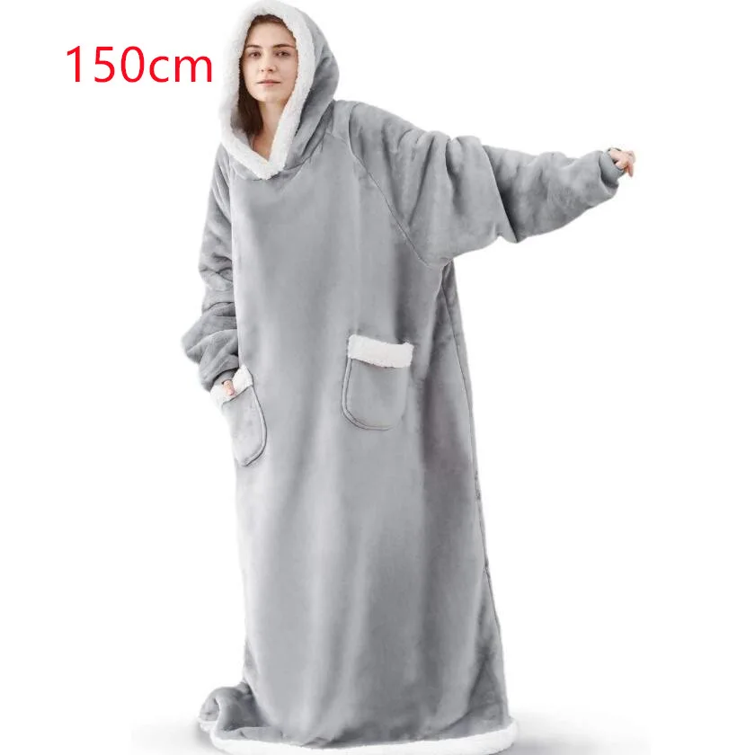 2022 Super Long Flannel Blanket with Sleeves Winter Hoodies Sweatshirt Women Men Pullover Fleece Giant TV Blanket Oversized New