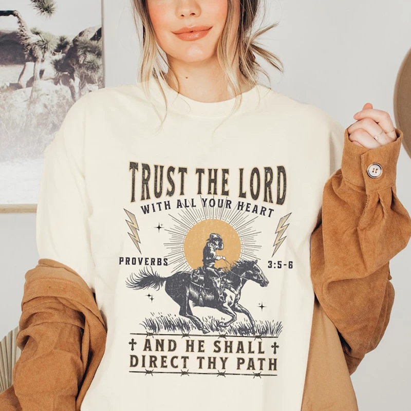 Trust The Lord With All Your Heart Proverbs Slogan Tee Bible Verse T-shirt  Boho Aesthetic Top Casual Lady Custom Tees