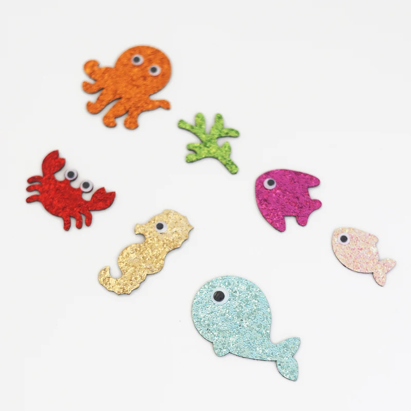 7Pcs Sparkling Sequins Ocean Crab Whale Seaweed Hippocampus For DIY Hat Clothes Leggings Sewing Supplies Headwear Decor Patches