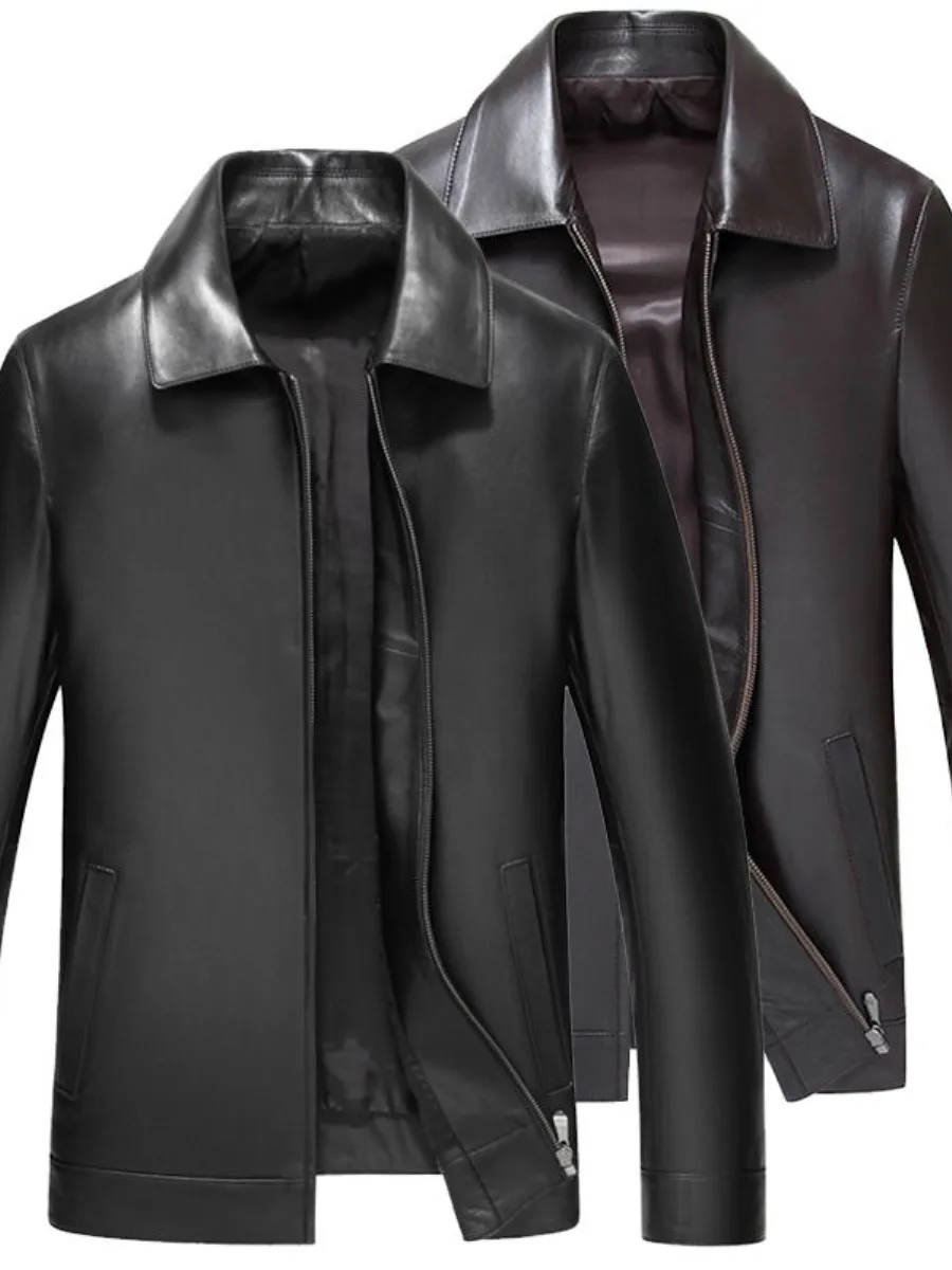 

Мужская кожаная куртка-бомбер 2025 года, верхний слой кожи, весенняя повседневная модная верхняя одежда, свободный крой, длинный рукав, застежка-молния