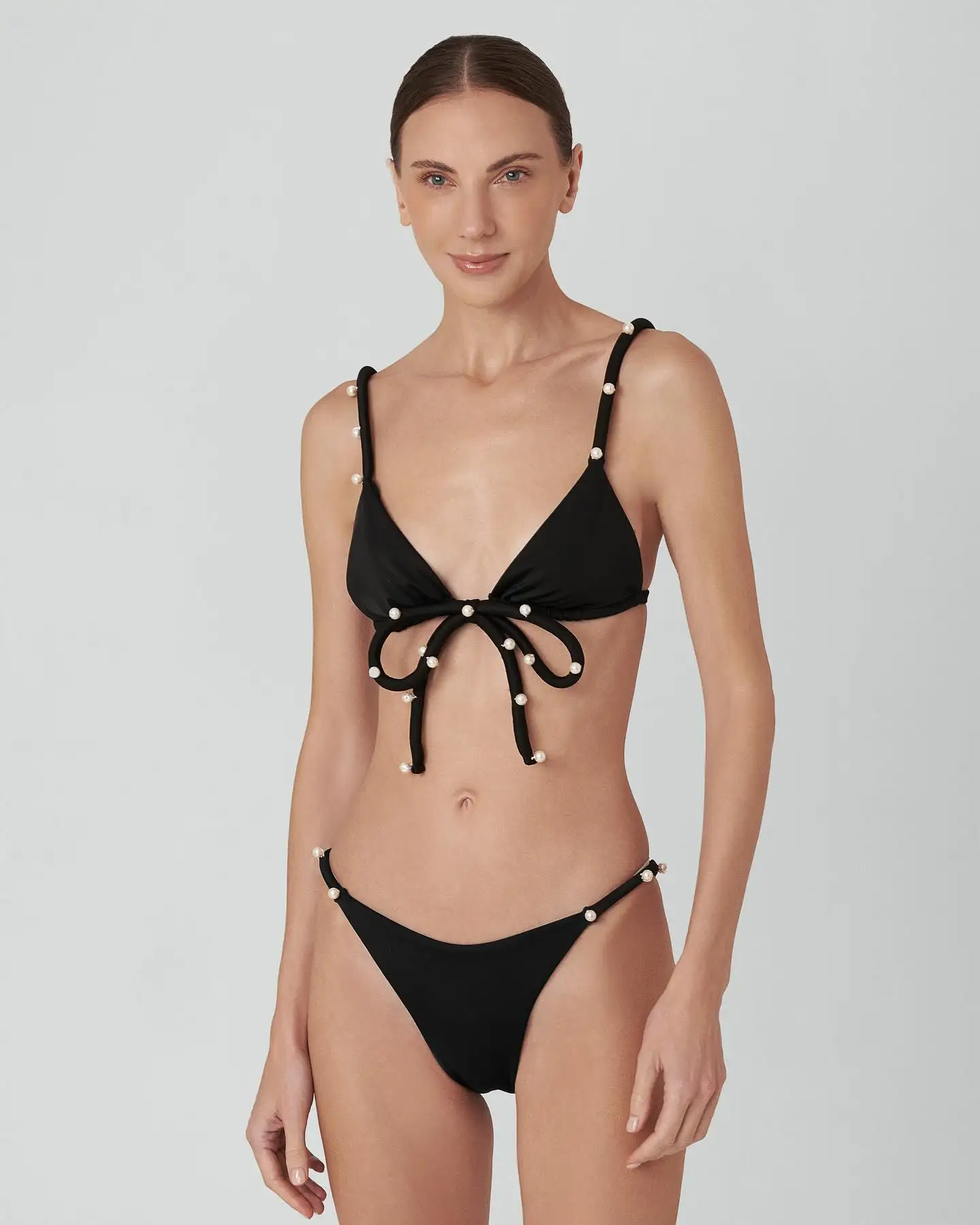 

Жемчужное бикини с бантом, модный женский купальник с низкой талией, пляжный наряд для женщин