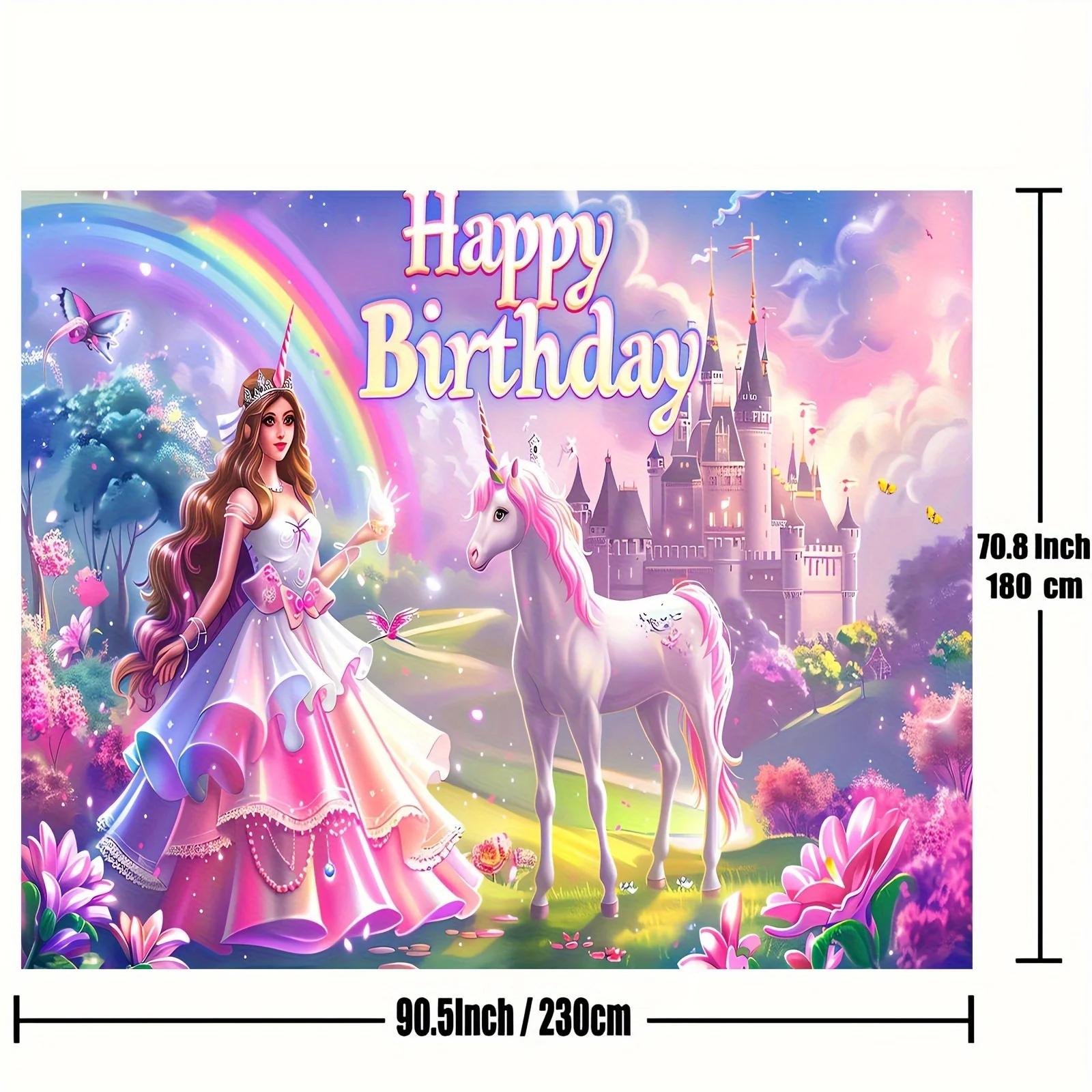 Princess theme Castle birthday banner, Unicorn theme birthday background, Rainbow party decoration, background banner