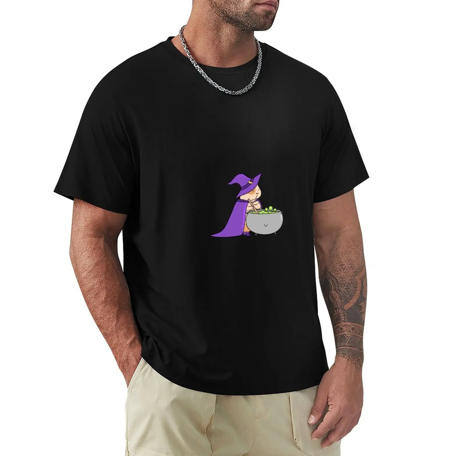 Guinea Pig Witch Making a Potion T-Shirt t shirts cotton 100% T-Shirt
