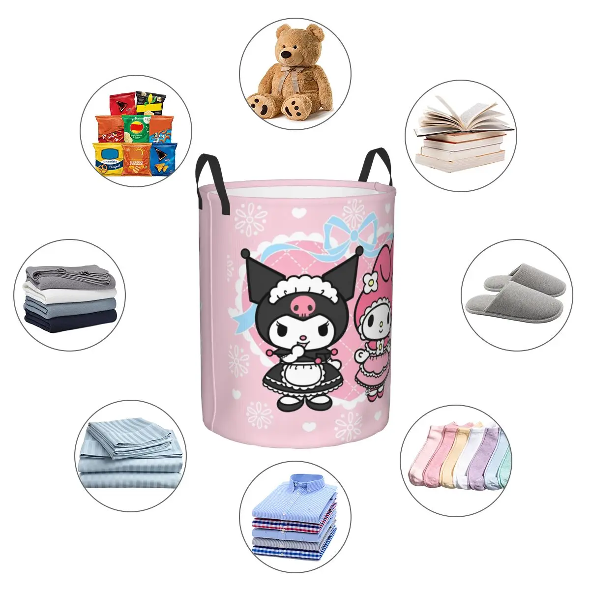 My Melody And Kuromi Laundry Hamper Baskets Nursery Room Cute Cartoon Storage Basket for Toys