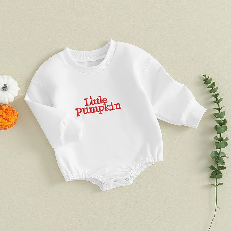 

Cute Baby Halloween Costume with Pumpkin Print Round Neck Long Sleeve Romper Toddler Outfit for Fall Festivities