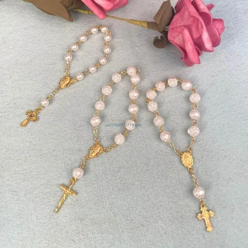 Prayer Beads Wristband Delicate Craftsmanship Elegant Beaded Bracelet Rose Baby Baptism Bracelet for Those with Faith