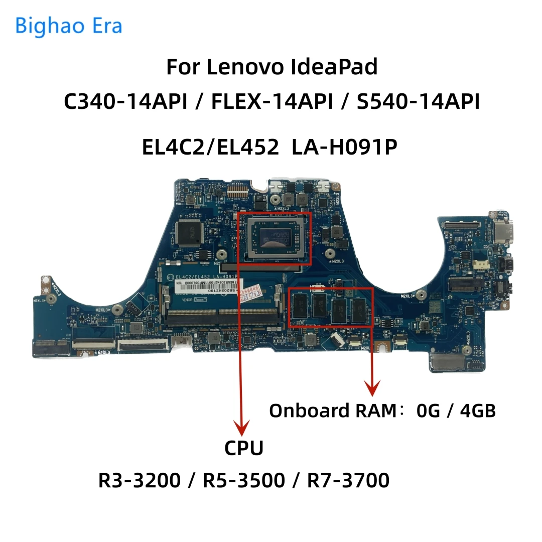 For Lenovo IdeaPad C340-14API FLEX-14API S540-14API Laptop Motherboard With R3 R5-3500 R7 CPU 0G/4GB-RAM EL4C2/EL452 LA-H091P MB