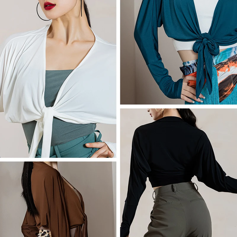 

Adult Long Sleeved Loose Latin Dance Tops Women Practice Shawl Professional Modern Ballroom Dance Top Pracice Wear DWY9485