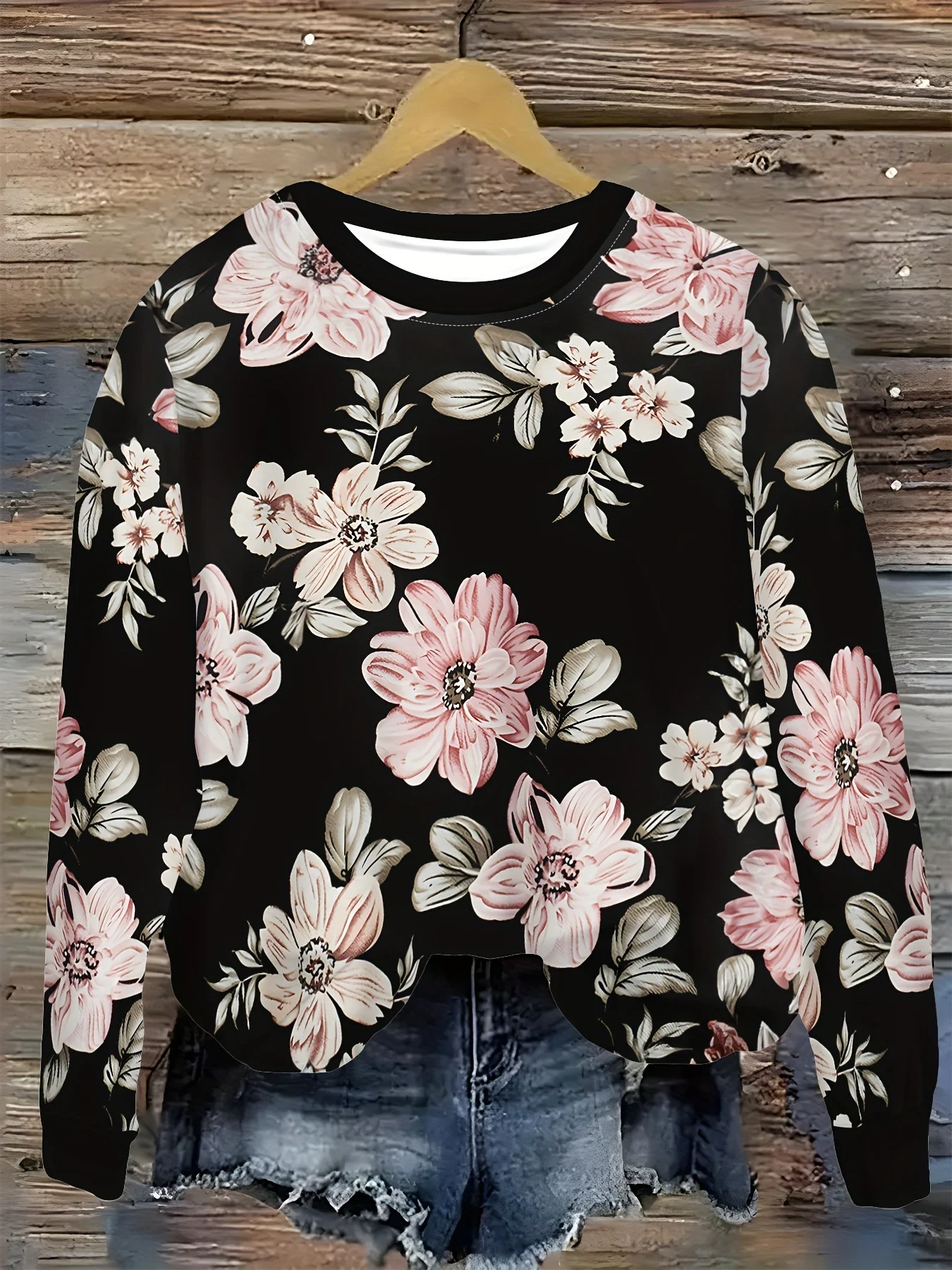 

2025 autumn and winter Sports Casual Hoodie Retro Plants flower Graphic Women's Sweatshirt Round Neck Long Sleeve Sweatshirt