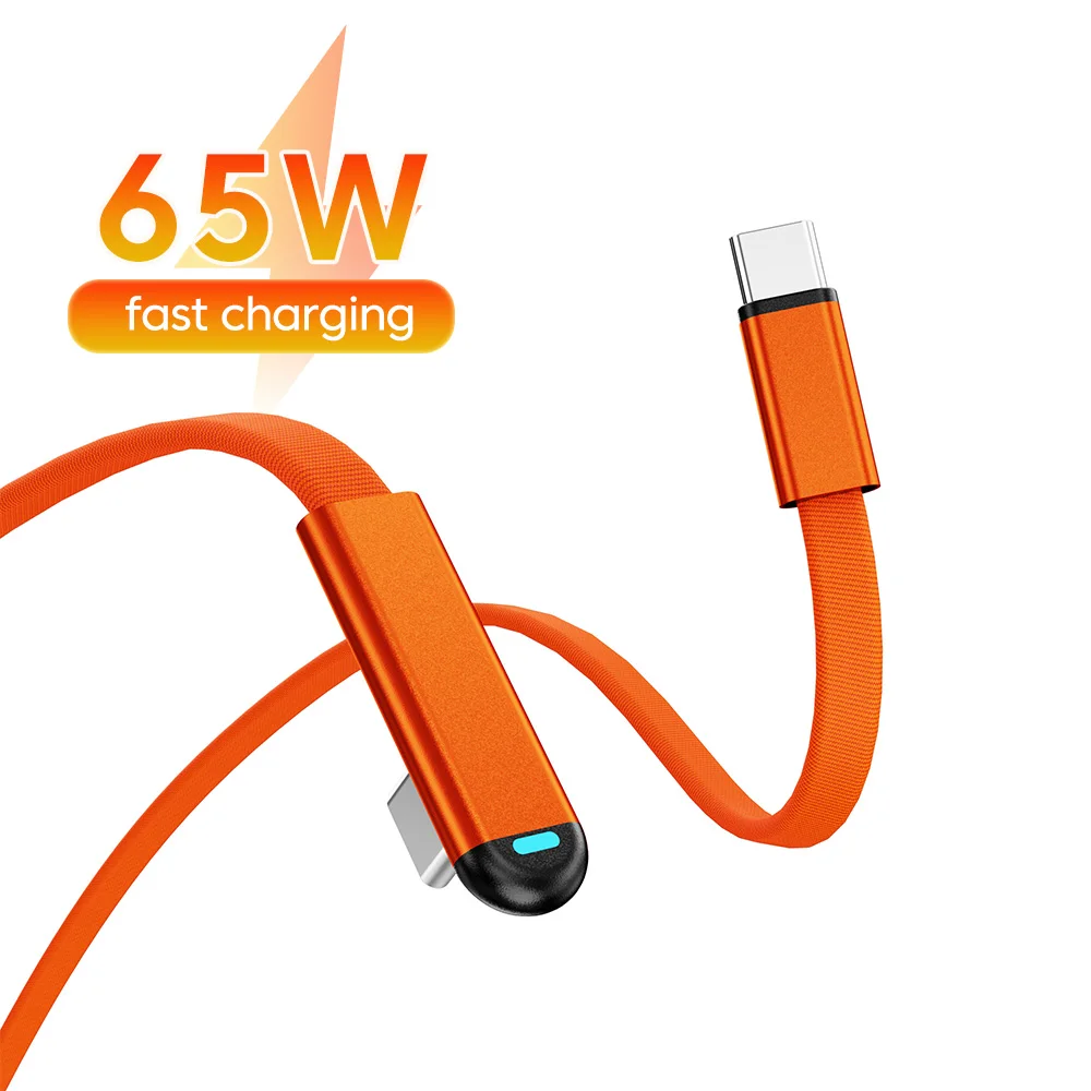 65W Type C to Type C Elbow Cable with LED Light Data Cable for iPhone15 Huawei Fast-Charging Mobile Phones Data Cables