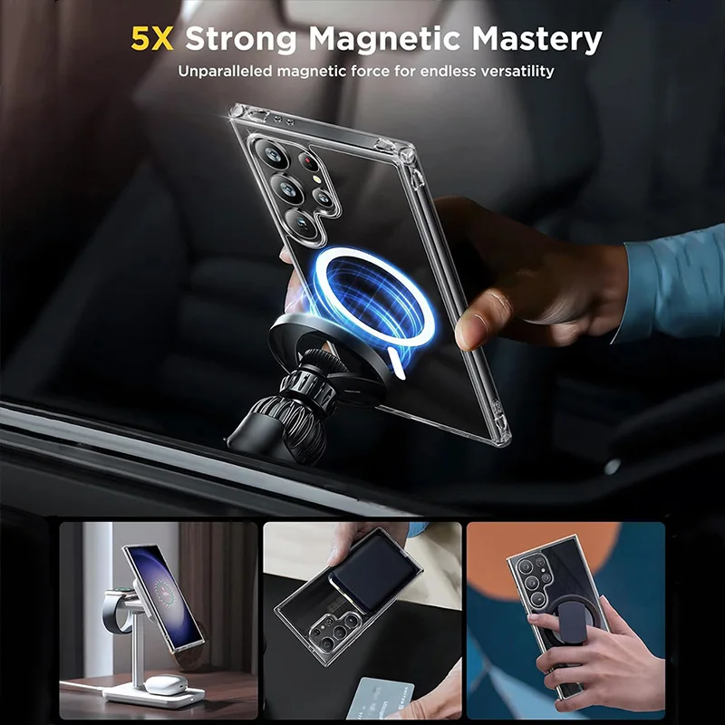 جراب هاتف مغناطيسي شفاف for Magsafe لسامسونج جالاكسي S24 23 22 Ultra Plus شفاف مقاوم للصدمات غطاء خلفي للشحن اللاسلكي
