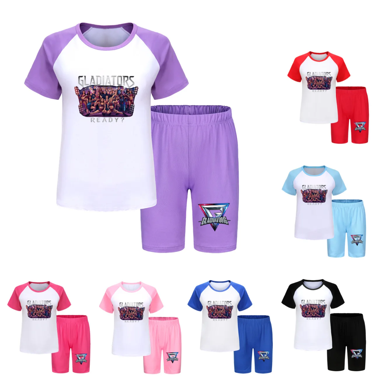 Gladiator Are You Ready Inspired Baby Girls Summer Outfit Set 2pcs Sportsuit with Short Sleeve Tops And Shorts for Kids Running