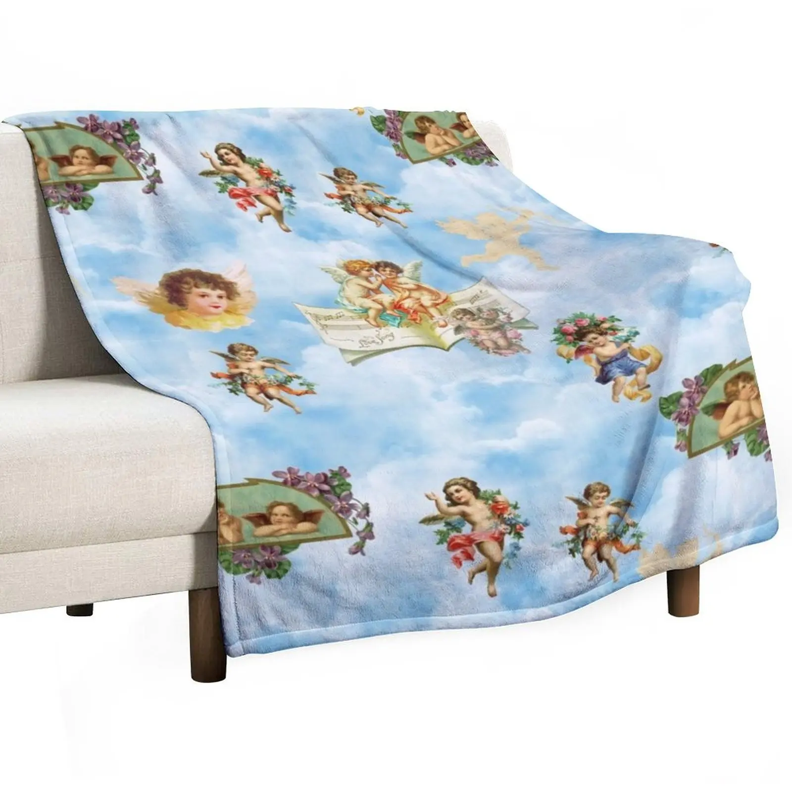 

clouds angel cherubs Throw Blanket Soft Plaid Tourist Luxury Thicken Retros Blankets