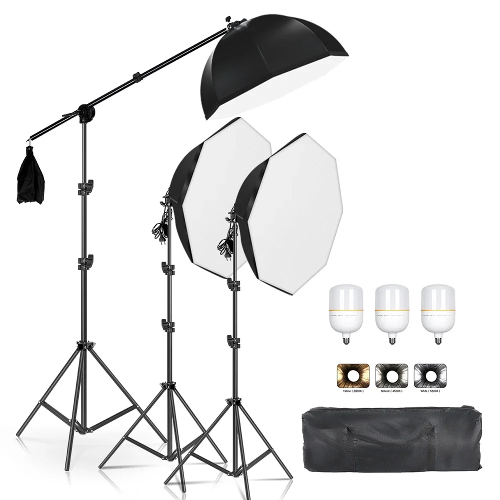 Black Softbox Octagon Lighting Boom Arm Kits Soft box for Photography Background Accessories Flash System Photo Studio Equipment