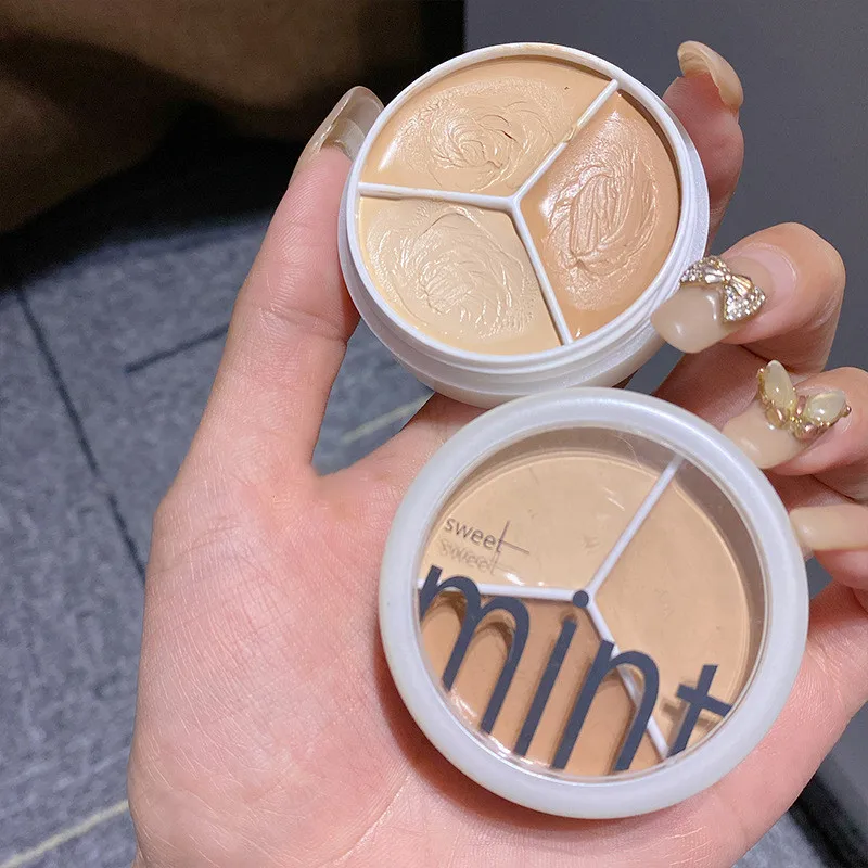 3 Kleuren Contour Concealer Palet Met Borstel Hydraterende Volledige Dekking Acne Spot Donkere Kringen Concealer Crème Make-Up Cosmetica