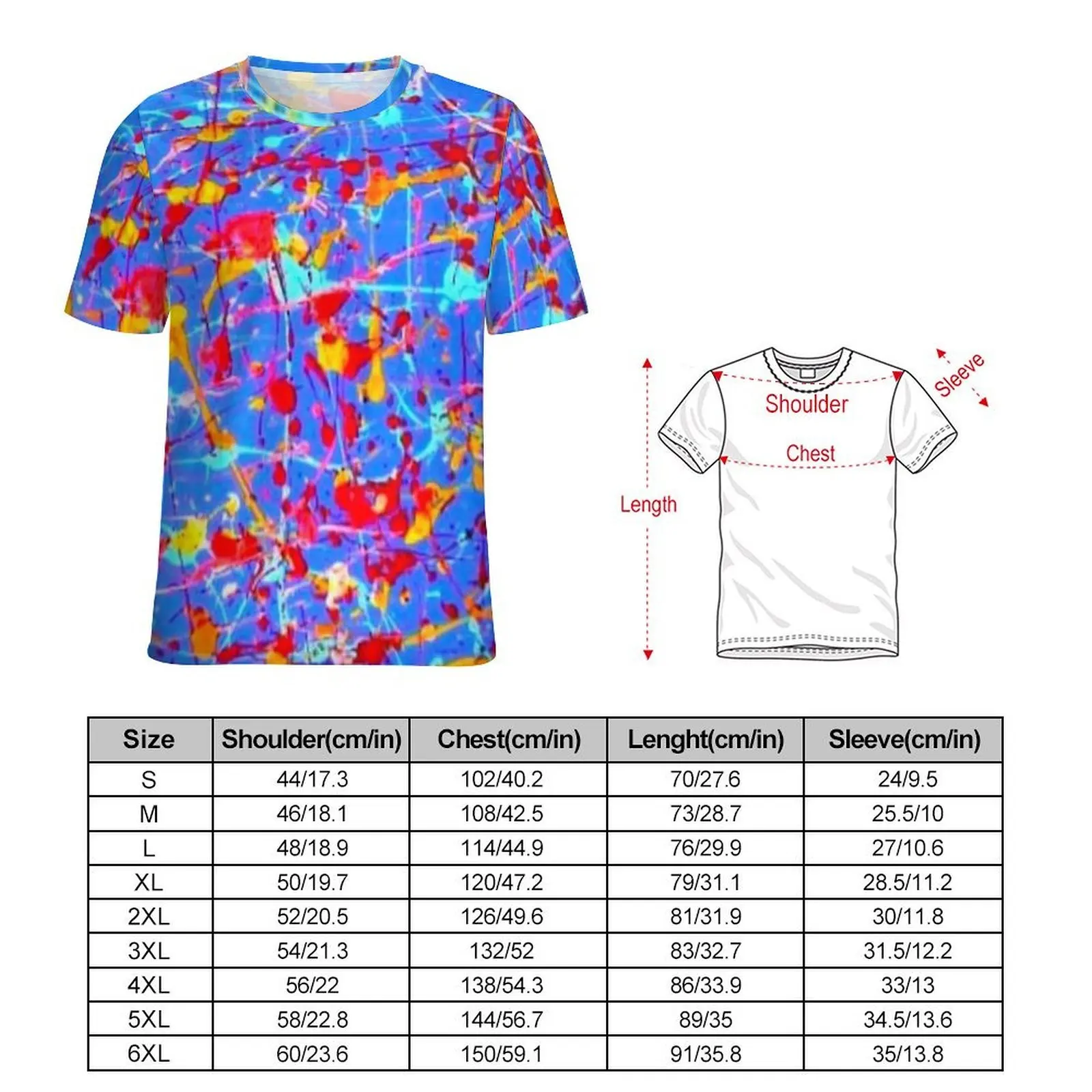 Blue Abstract Splash Print T-Shirt For Male  Graphic O Neck T-Shirts Summer Harajuku Tops Short Sleeve Basic Oversized Tee Shirt