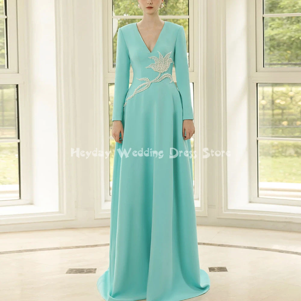 

Heyday женские роскошные вечерние платья с v-образным вырезом и жемчугом, расшитые бисером и длинными рукавами, вечерние элегантные платья длиной до пола, 2025