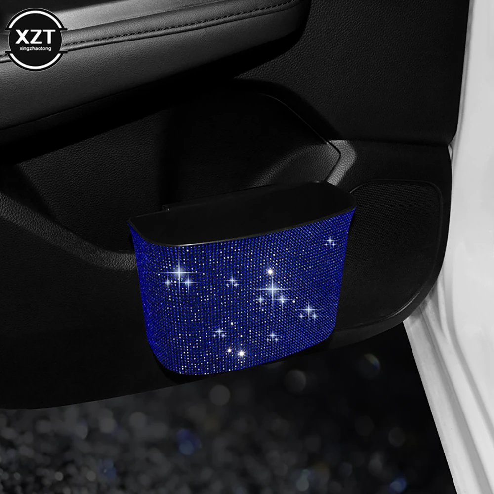 

Diamond Crystal Car Trash Can Bin Leakproof Mini Vehicle Trash Storage Box Glitter Garbage Dustbin Organizer Container Bucket