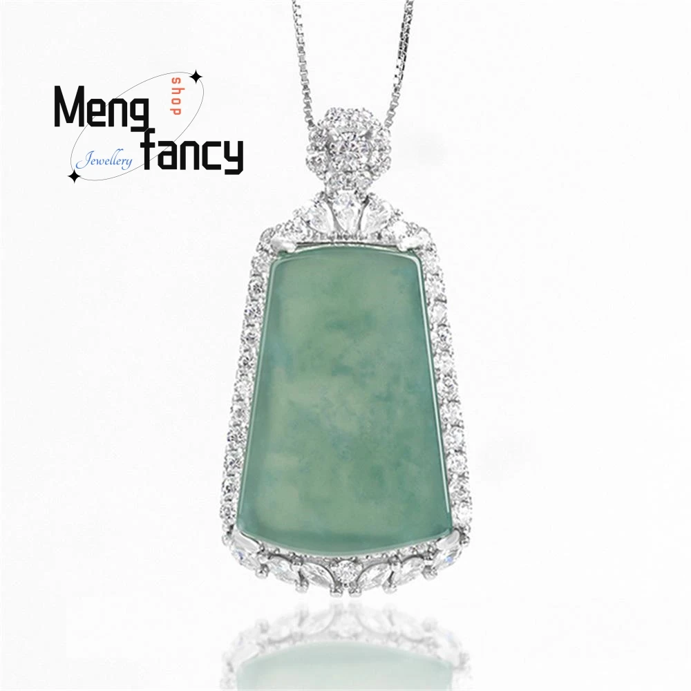 

Jade blue water nothing brand S925 silver ice jade pendant men's and women's simple elegant high-grade necklace pendant