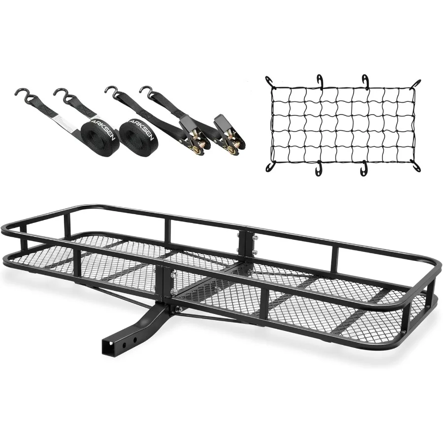 حامل بضائع وصلة 60 × 23 × 5.5 بوصة مع شبكة شحن وأشرطة بسقاطة بسعة 500 رطل لشاحنة بيك اب وسيارات مثالية