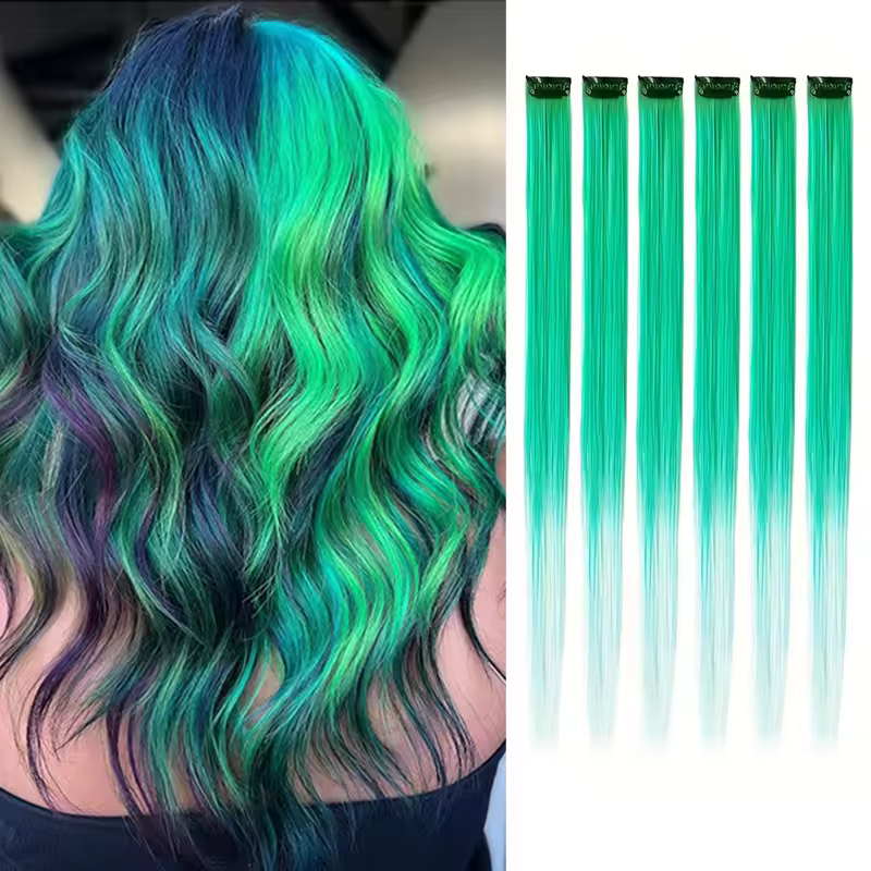 Clip in Hair Extensions Colored Party Highlights 22 inches 6pcs/pack Multi-colors Straight Hair Synthetic Hairpieces Royal Blue - Image 12