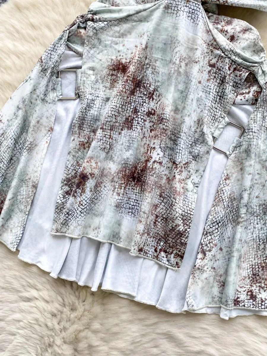 Foamlina Sexy Hollow Out V-Neck Halter Print Dress Women Fashion High Street Cutout Waist Slim Fit Hot Girl Mini Skirt Dress